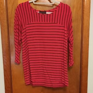 Dana buchman Pink and Black Striped 3/4 Sleeve Boatneck Top - Size L